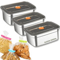 BERRIVO 3Pcs (1500 ML) Premium Stainless Steel Containers + (8Pcs) Bonus Food Packet Sealing Clips