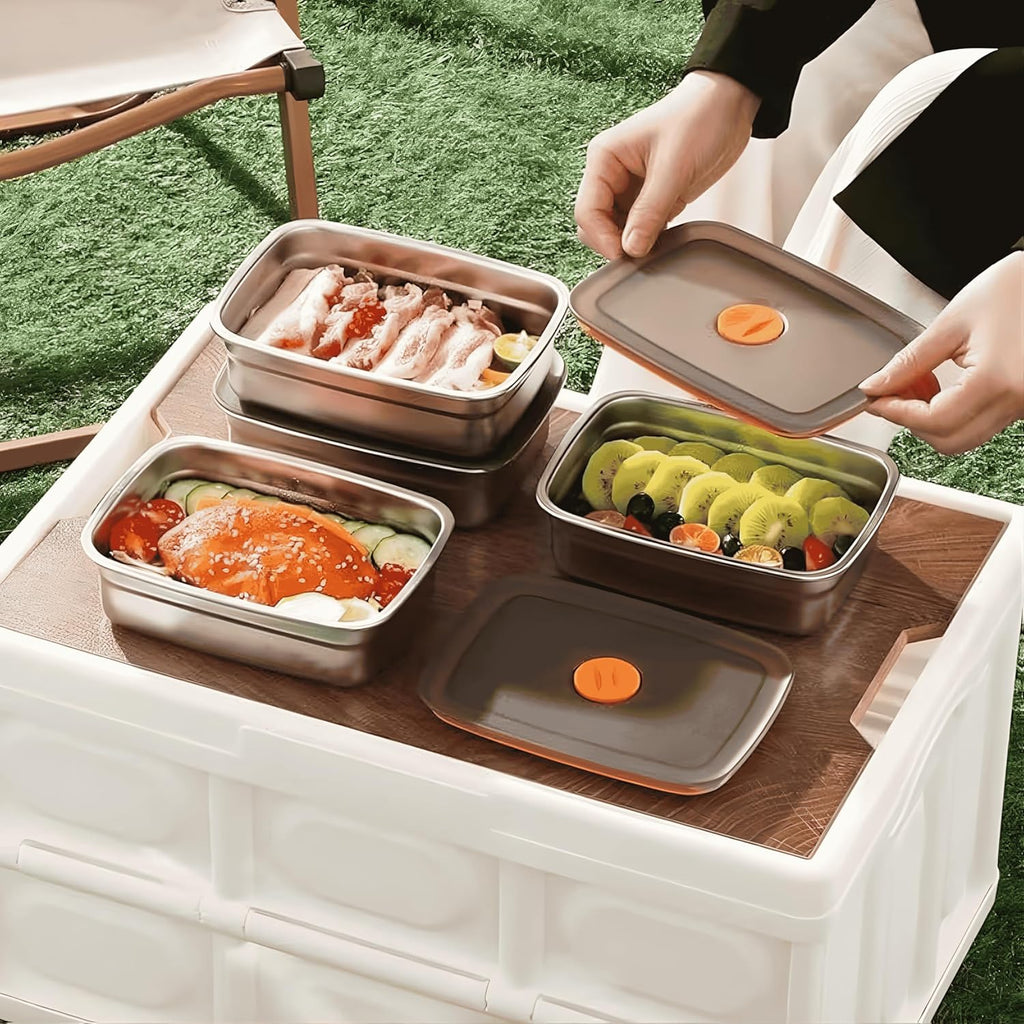 BERRIVO 3Pcs (1500 ML) Premium Stainless Steel Containers + (8Pcs) Bonus Food Packet Sealing Clips