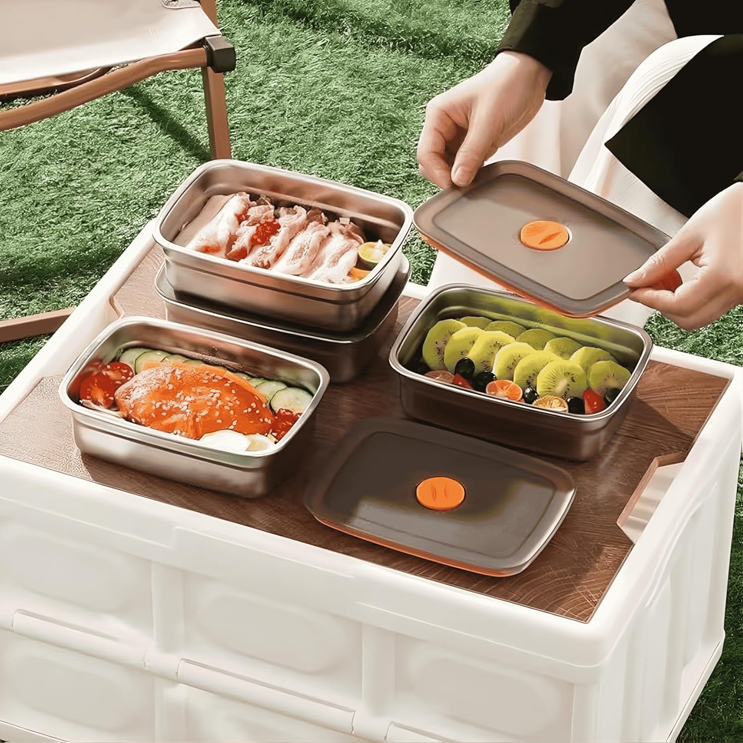 BERRIVO 3Pcs (1500 ML) Premium Stainless Steel Containers + (8Pcs) Bonus Food Packet Sealing Clips